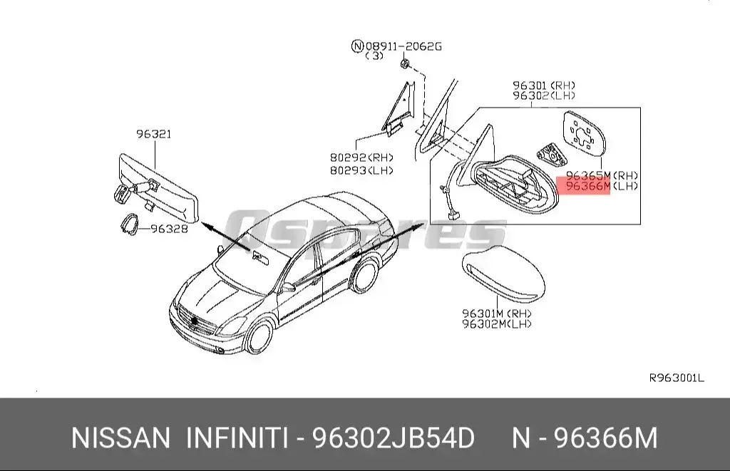 قطع غيار السيارات - نيسان  ألتيما  - قطع بدل السيارة الخارجية و المرايا  -رقم القطعة: 96302JB54D